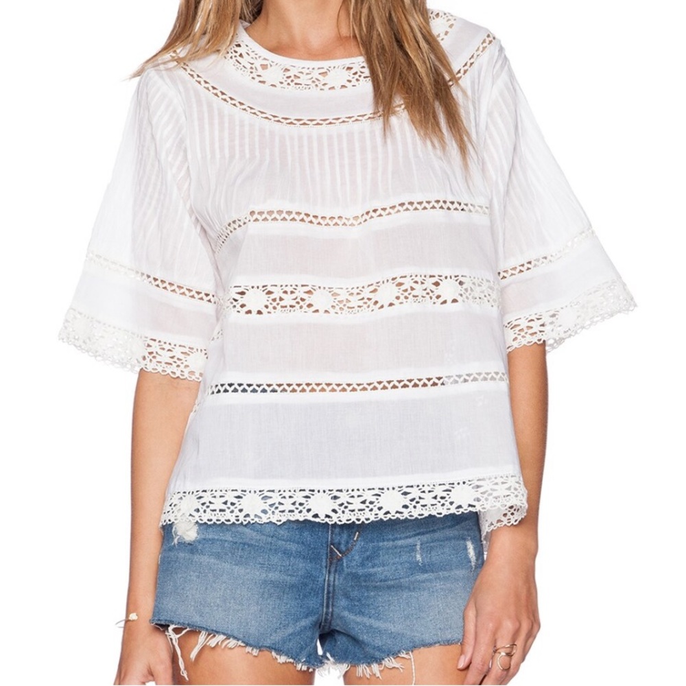 Rose and Rose White Crochet Lace Boho Top M